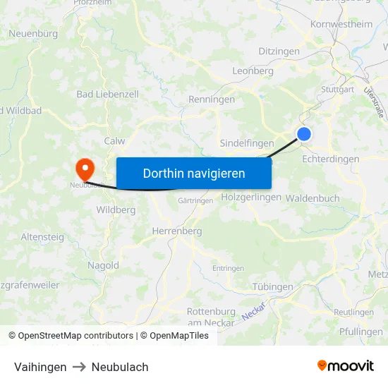 Vaihingen to Neubulach map
