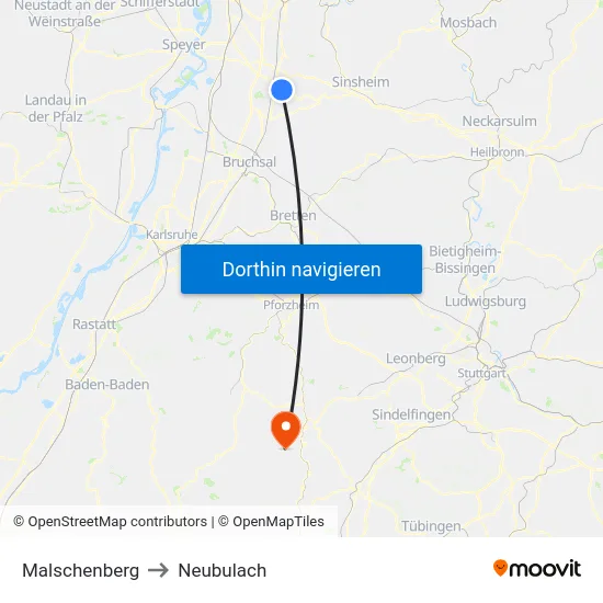 Malschenberg to Neubulach map