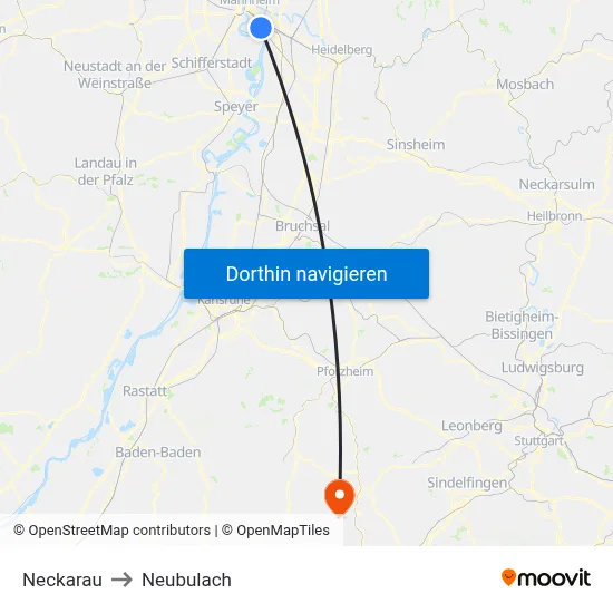 Neckarau to Neubulach map