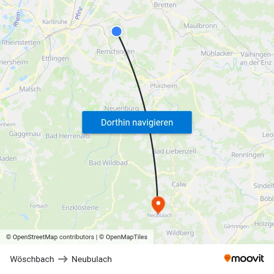 Wöschbach to Neubulach map