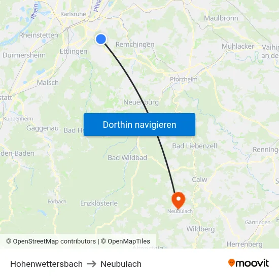Hohenwettersbach to Neubulach map