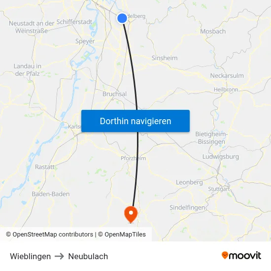 Wieblingen to Neubulach map