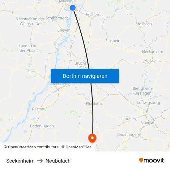 Seckenheim to Neubulach map
