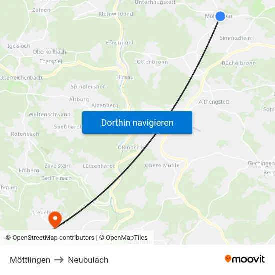 Möttlingen to Neubulach map