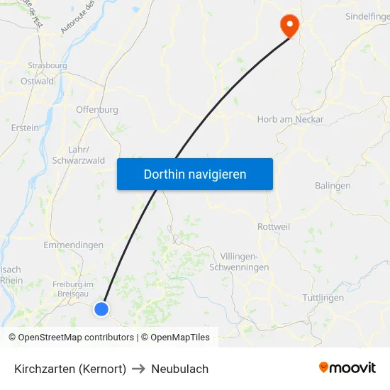 Kirchzarten (Kernort) to Neubulach map