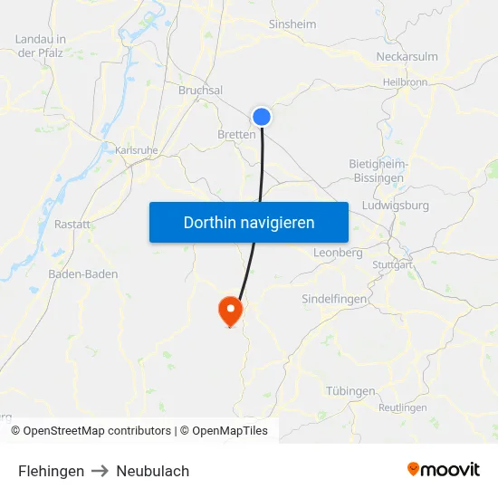 Flehingen to Neubulach map