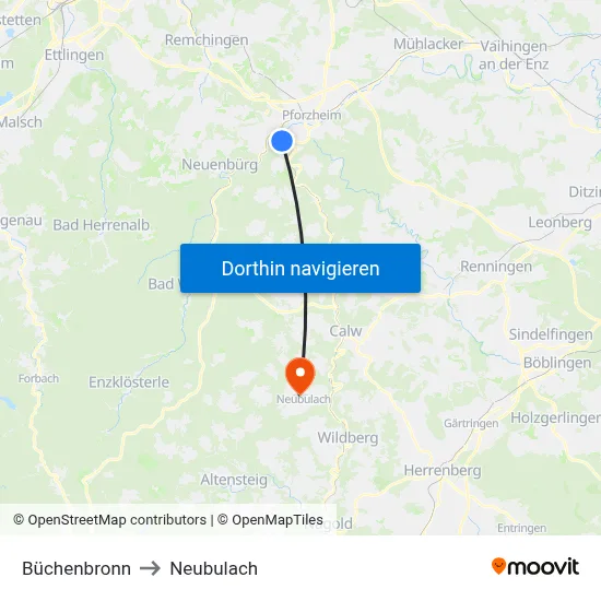 Büchenbronn to Neubulach map