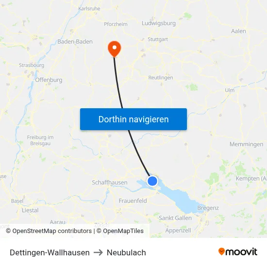 Dettingen-Wallhausen to Neubulach map