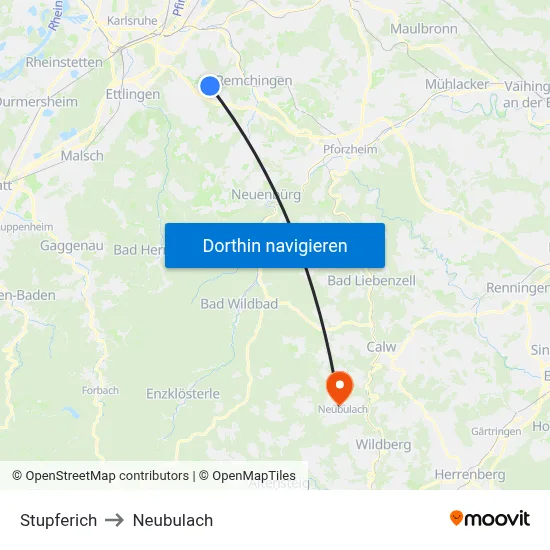 Stupferich to Neubulach map