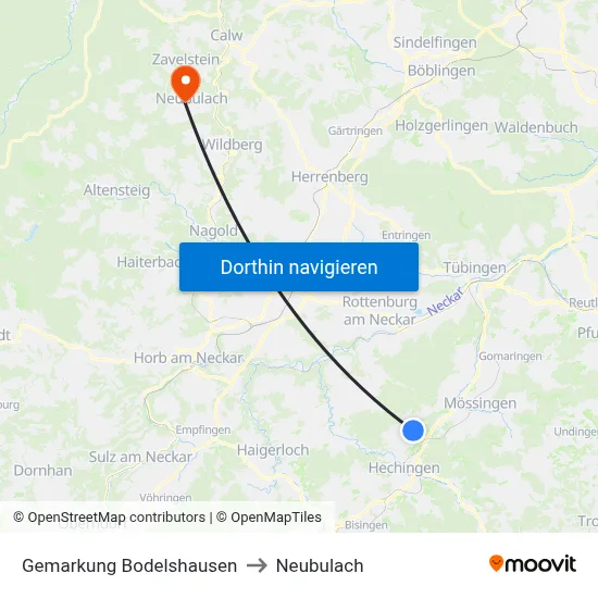 Gemarkung Bodelshausen to Neubulach map