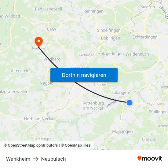 Wankheim to Neubulach map