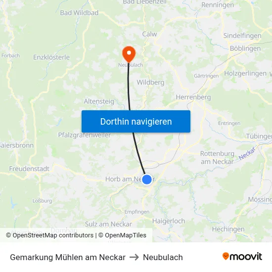 Gemarkung Mühlen am Neckar to Neubulach map