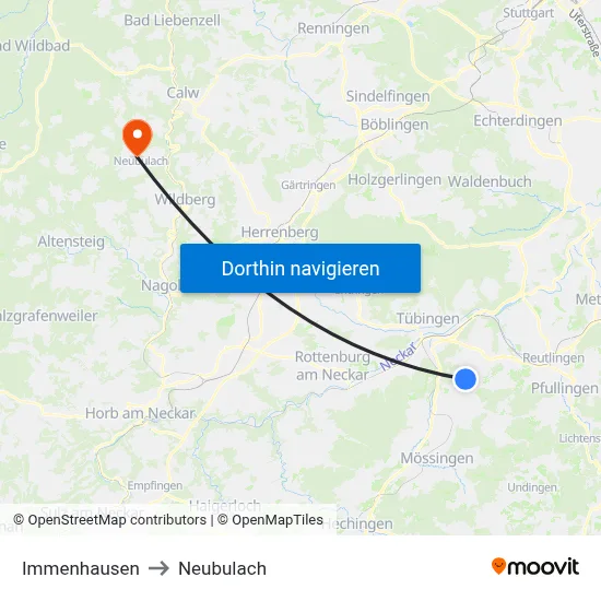 Immenhausen to Neubulach map