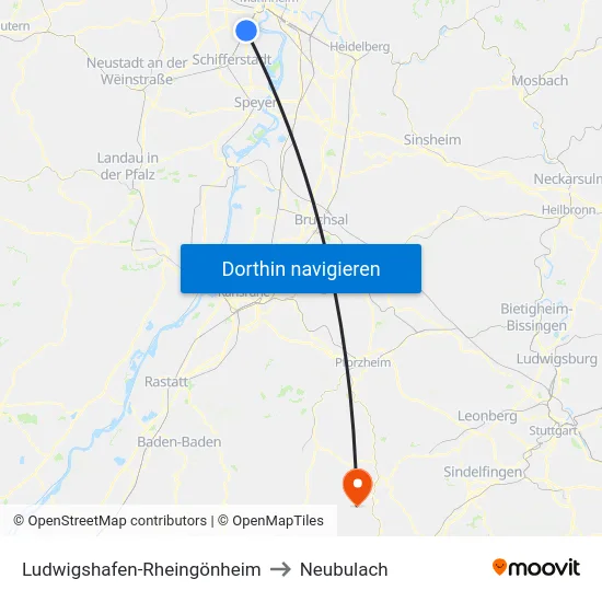 Ludwigshafen-Rheingönheim to Neubulach map