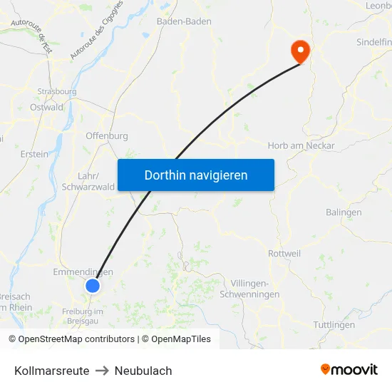 Kollmarsreute to Neubulach map