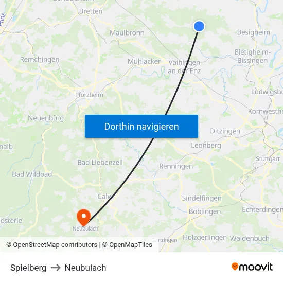 Spielberg to Neubulach map