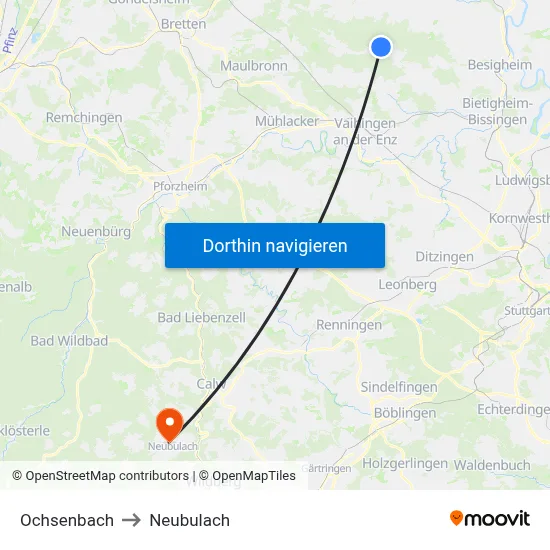 Ochsenbach to Neubulach map