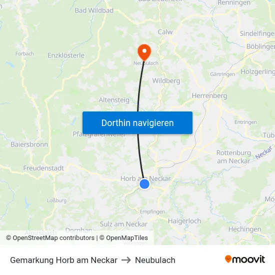 Gemarkung Horb am Neckar to Neubulach map
