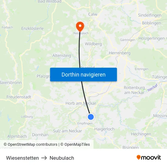 Wiesenstetten to Neubulach map