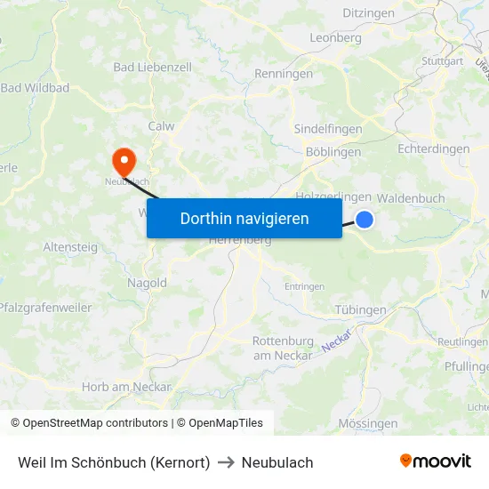 Weil Im Schönbuch (Kernort) to Neubulach map