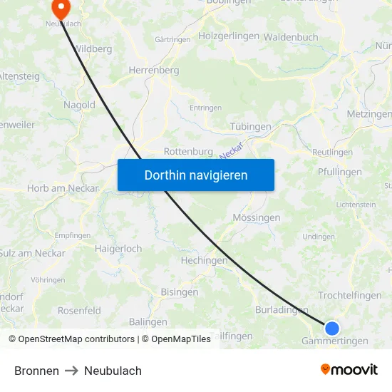 Bronnen to Neubulach map
