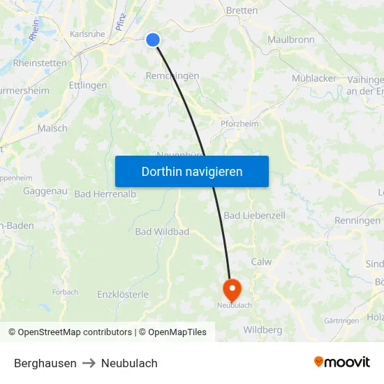 Berghausen to Neubulach map