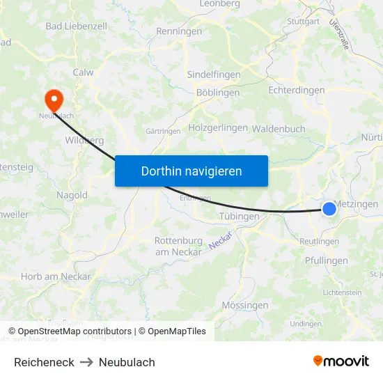 Reicheneck to Neubulach map