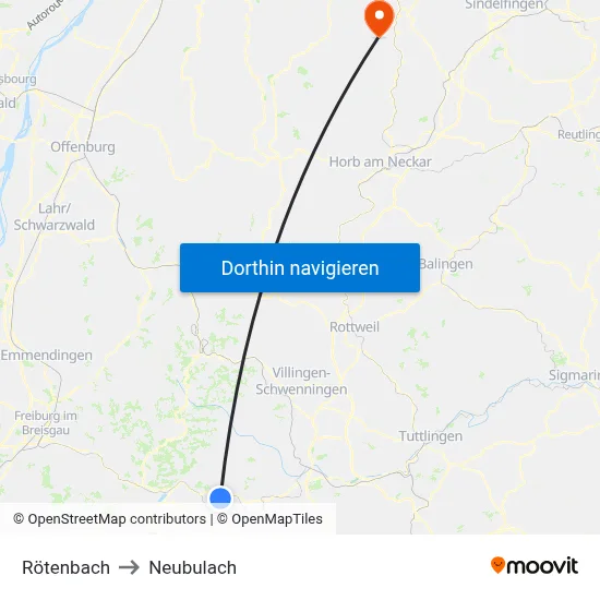 Rötenbach to Neubulach map