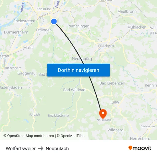 Wolfartsweier to Neubulach map