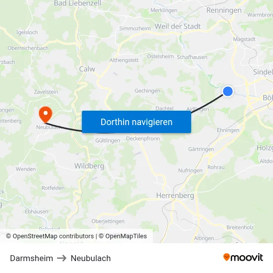 Darmsheim to Neubulach map