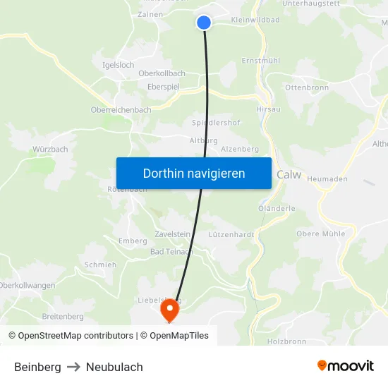 Beinberg to Neubulach map