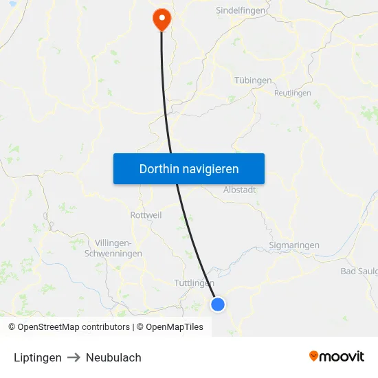 Liptingen to Neubulach map