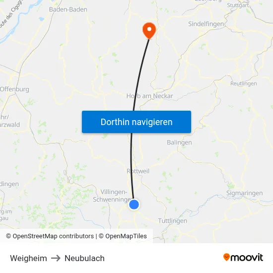Weigheim to Neubulach map