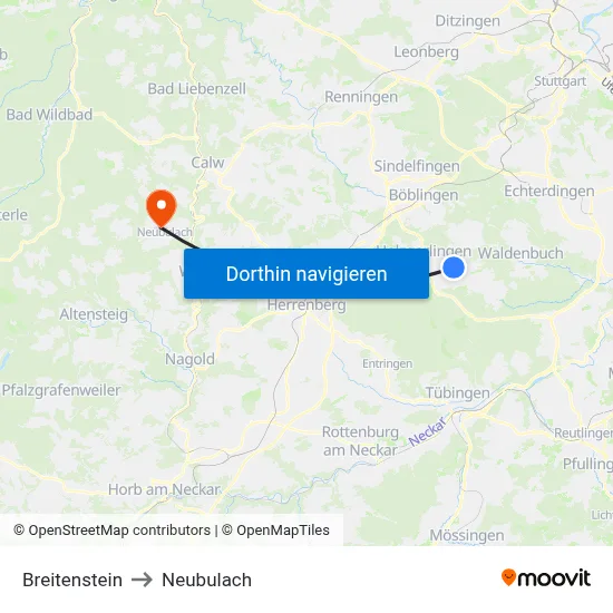 Breitenstein to Neubulach map