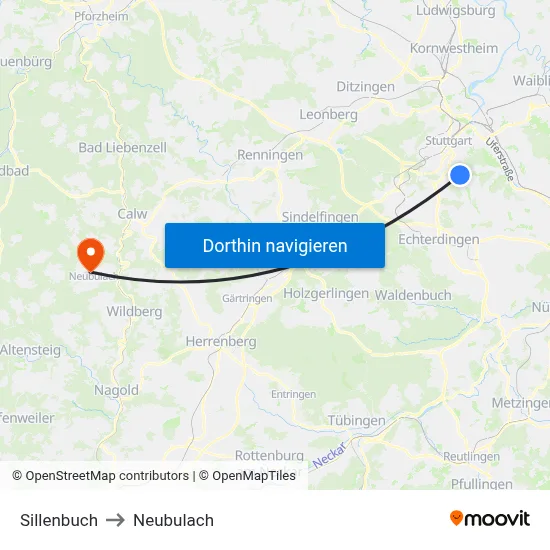 Sillenbuch to Neubulach map