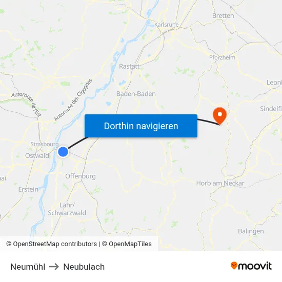 Neumühl to Neubulach map