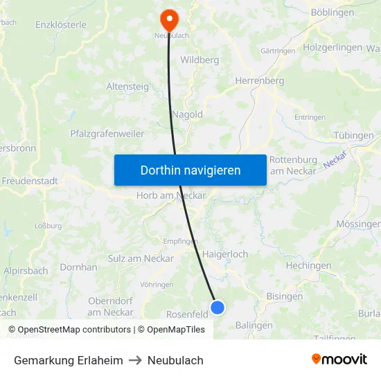 Gemarkung Erlaheim to Neubulach map