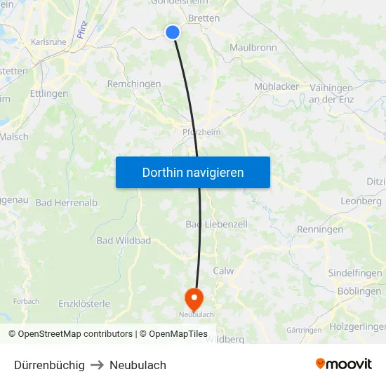 Dürrenbüchig to Neubulach map