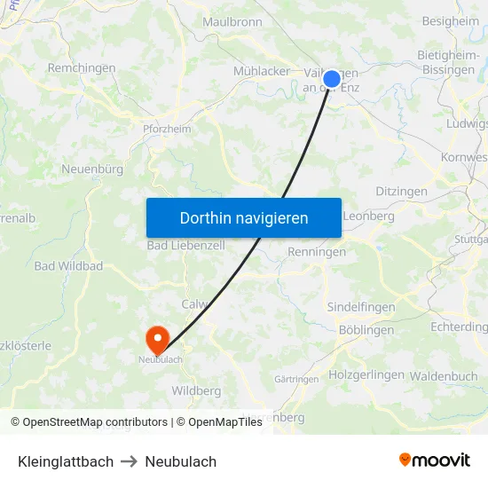 Kleinglattbach to Neubulach map