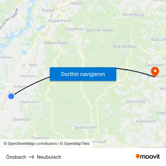 Önsbach to Neubulach map