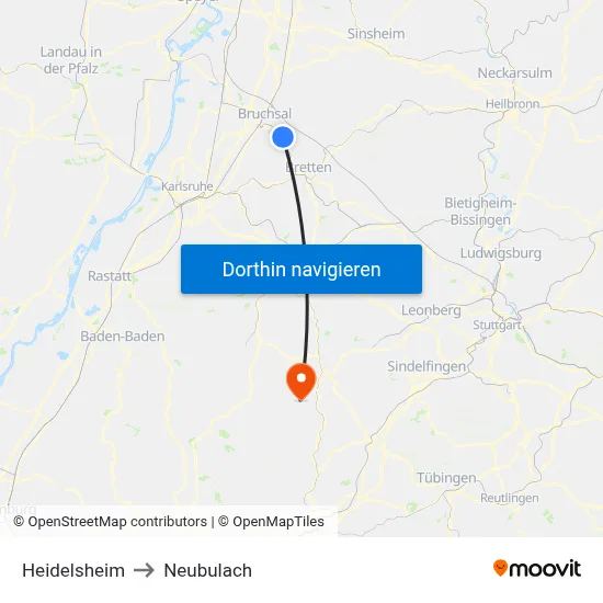 Heidelsheim to Neubulach map