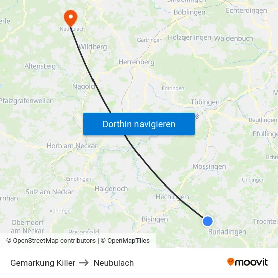 Gemarkung Killer to Neubulach map