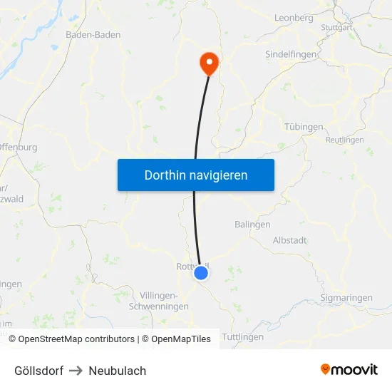 Göllsdorf to Neubulach map