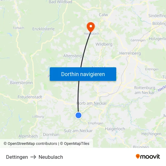 Dettingen to Neubulach map