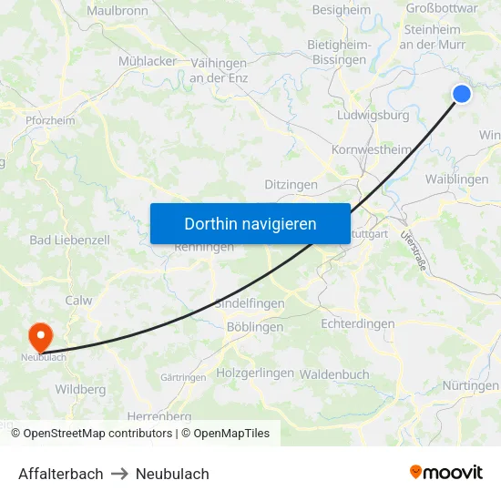 Affalterbach to Neubulach map
