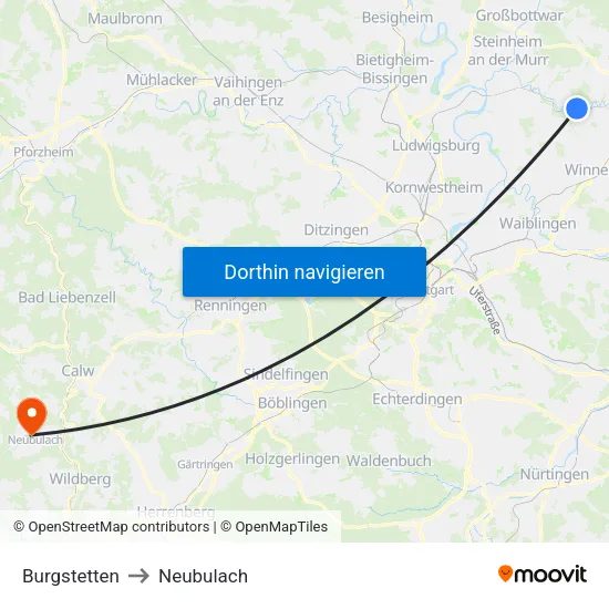 Burgstetten to Neubulach map