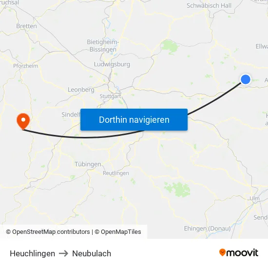 Heuchlingen to Neubulach map