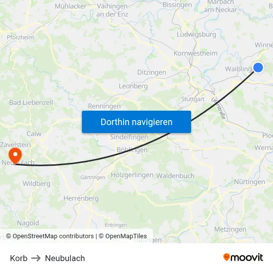 Korb to Neubulach map