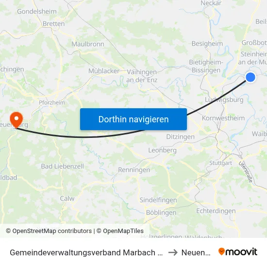 Gemeindeverwaltungsverband Marbach am Neckar to Neuenbürg map