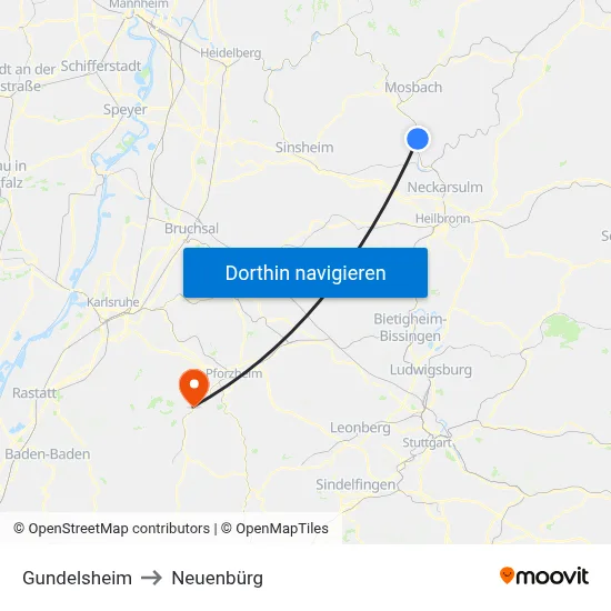 Gundelsheim to Neuenbürg map